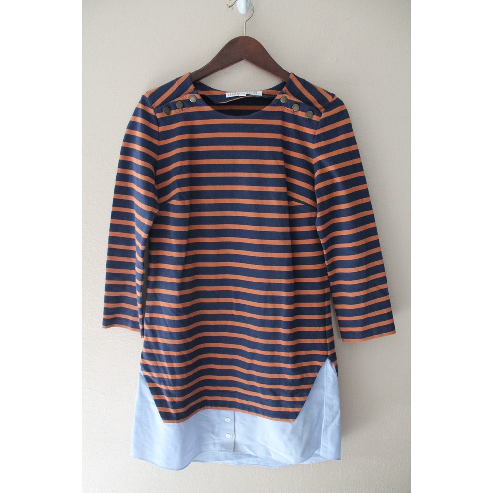 Veronica Beard Shirt Dress sz M Womens Blue Orange Charter Layered Stripe TP 296
